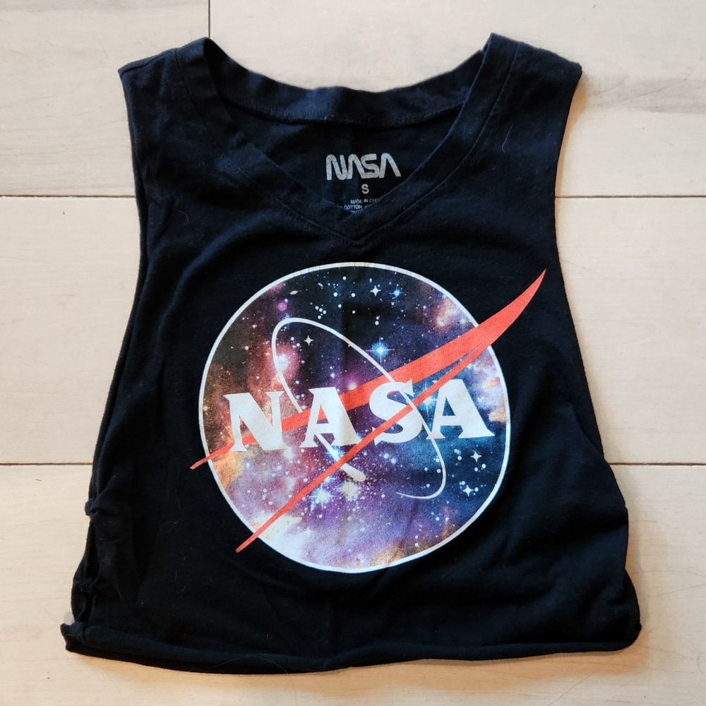 NASA V-Neck Crop Top Knotted at the Sides